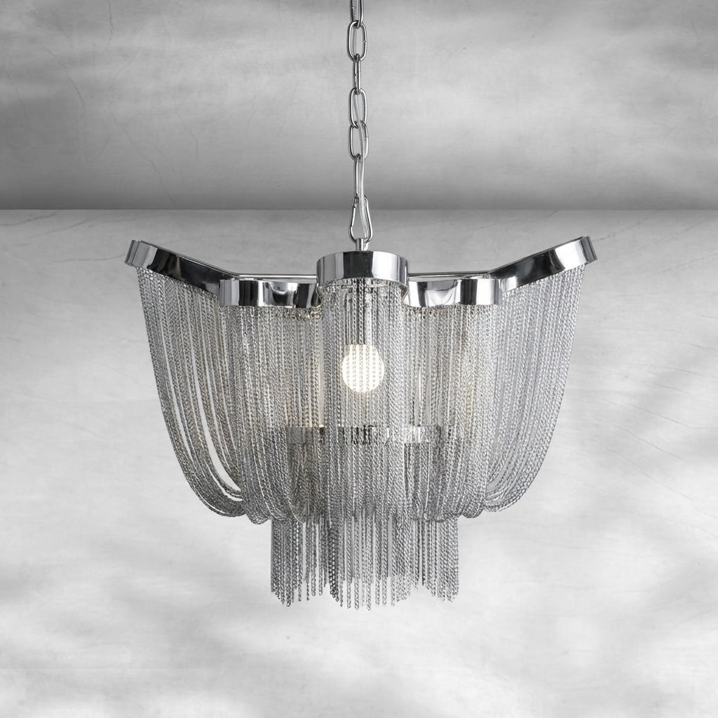 Luster Gaze Post-Modern Extra Large Stainless Steel Long Tassel Chandelier for Large Living Room / Staircase / Villa / Duplexes - Background Shot
