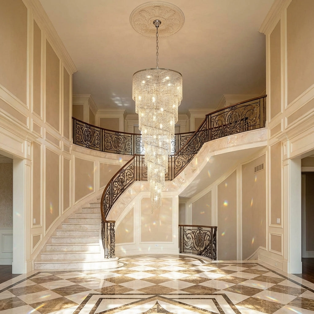 Luster Gaze Grand Spiral Tiered Crystal Chandelier - grand American estate foyer