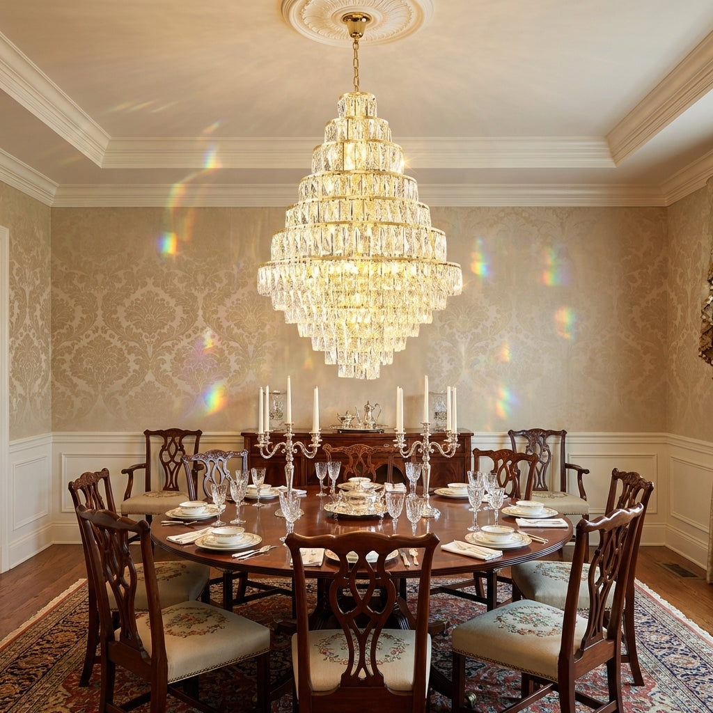Luster Gaze Grand Radiance Crystal & Metal Chandelier - formal American dining room