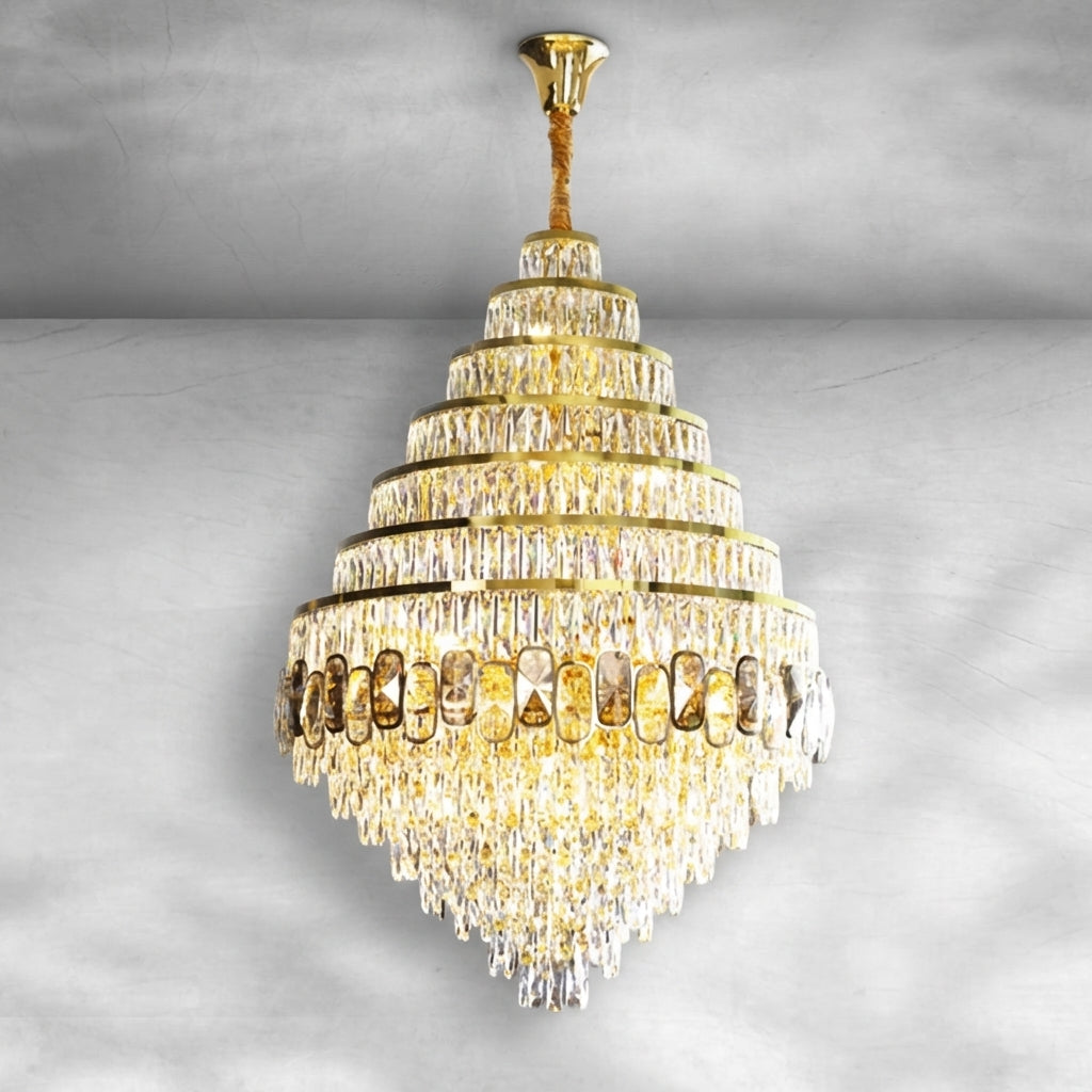 Luster Gaze Grand Honeycomb Crystal Chandelier - Background Shot