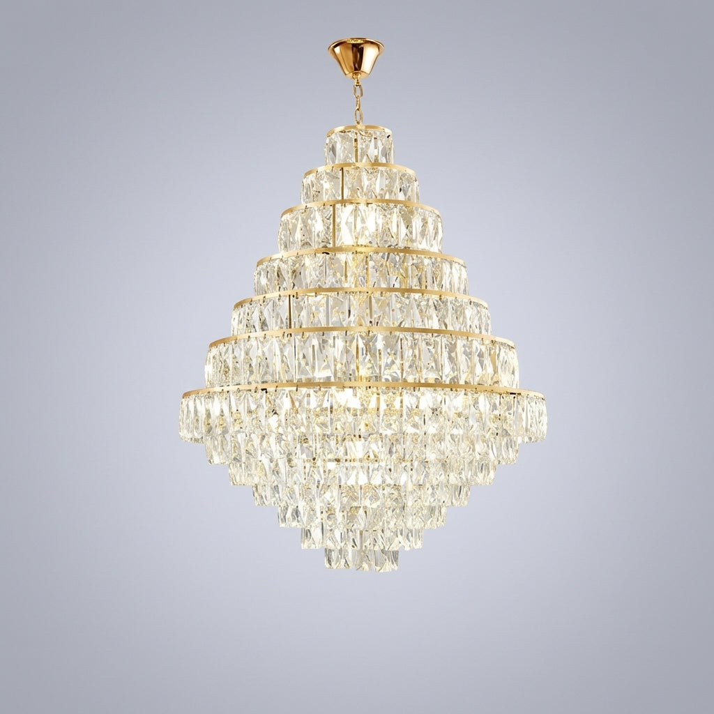 Luster Gaze Extra Large Decorative Crystal Chandelier Foyer Hall Ceiling Light Fixture For Staircase In Gold/ Chrome - Studio Shot