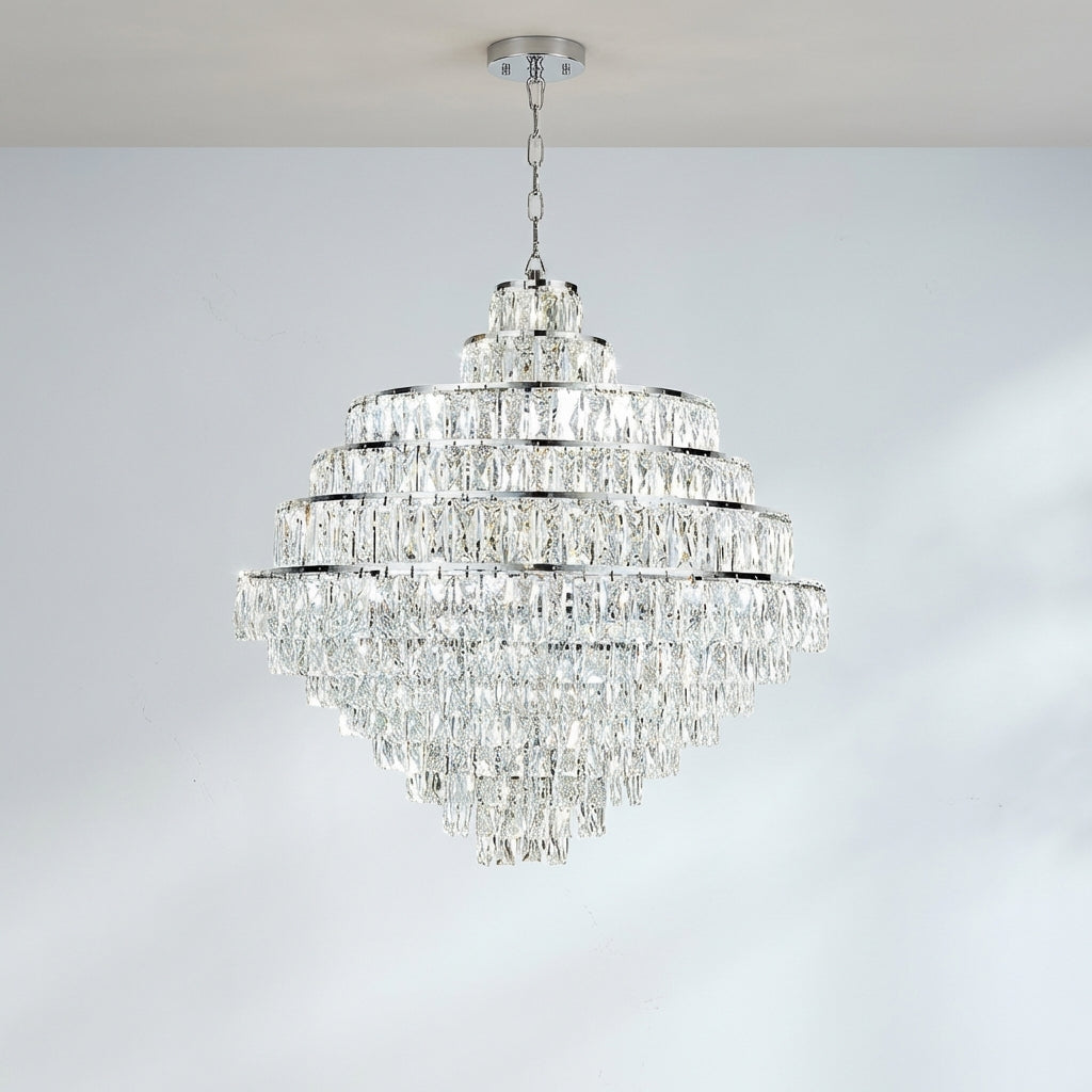Luster Gaze Extra Large Decorative Crystal Chandelier Foyer Hall Ceiling Light Fixture For Staircase In Gold/ Chrome - Studio Shot