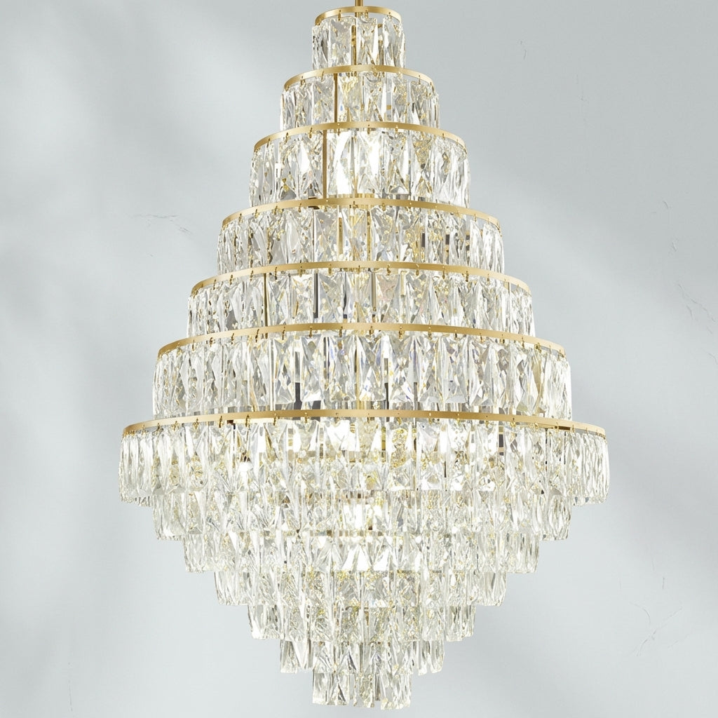 Luster Gaze Extra Large Decorative Crystal Chandelier Foyer Hall Ceiling Light Fixture For Staircase In Gold/ Chrome - Studio Shot