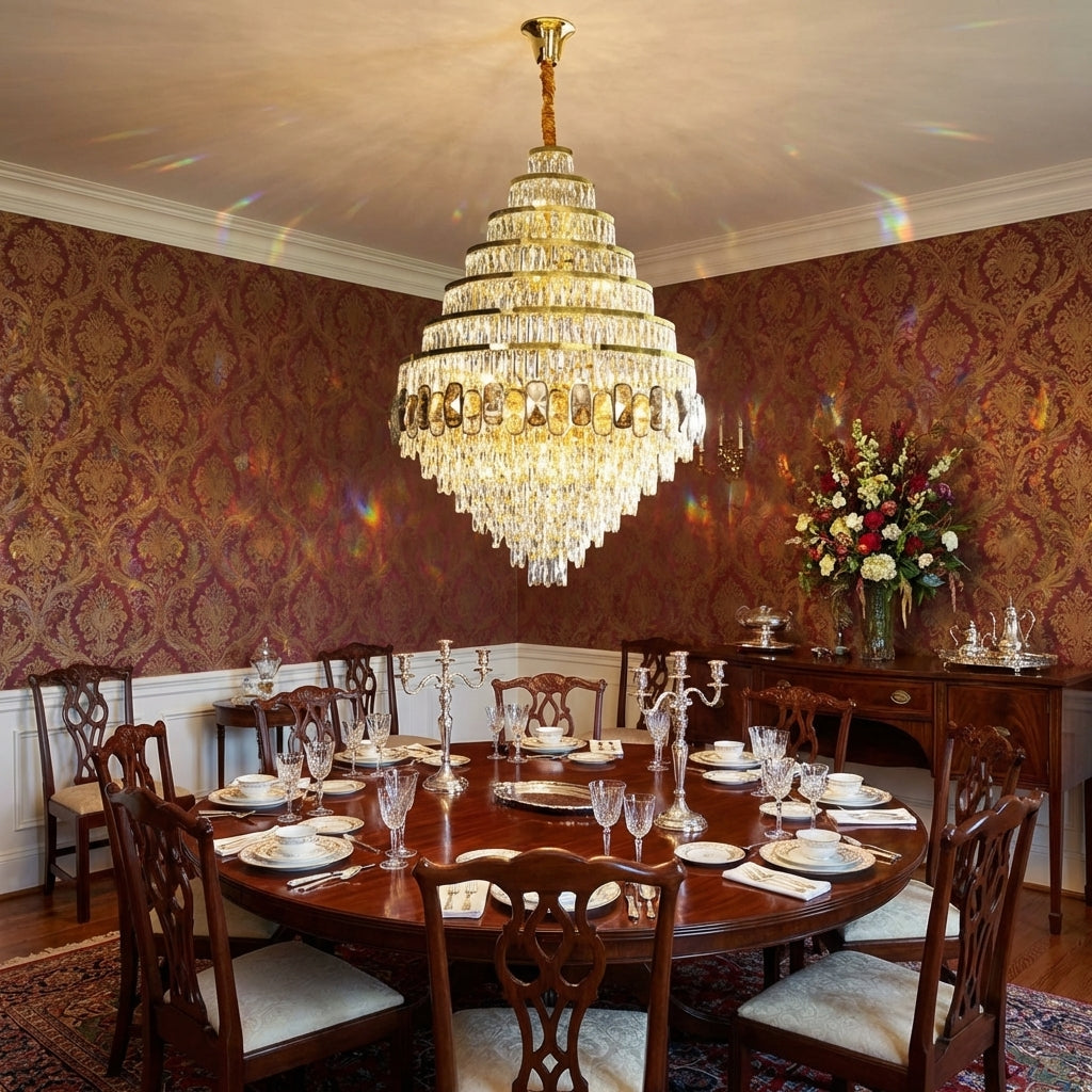 Luster Gaze Grand Honeycomb Crystal Chandelier - formal American dining room