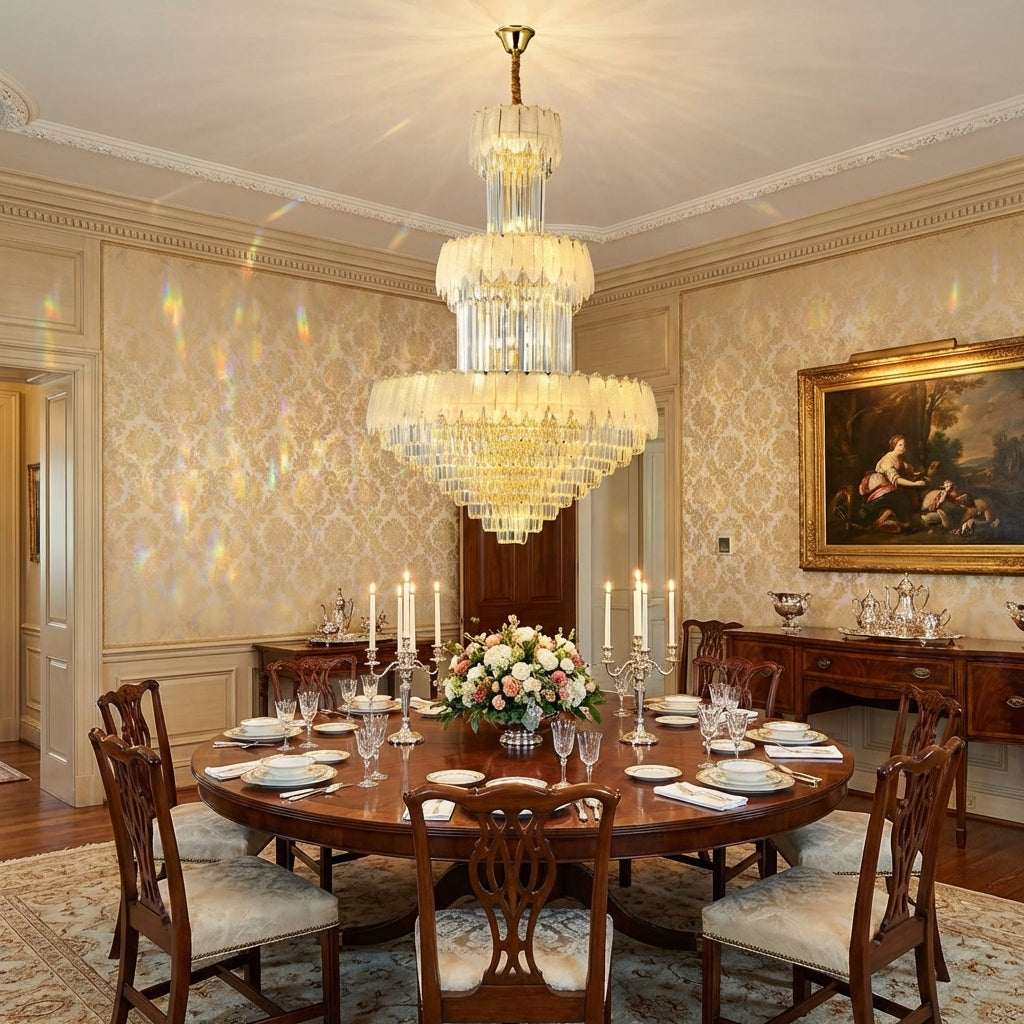 Luster Gaze Grand Plume Crystal Chandelier - formal American dining room