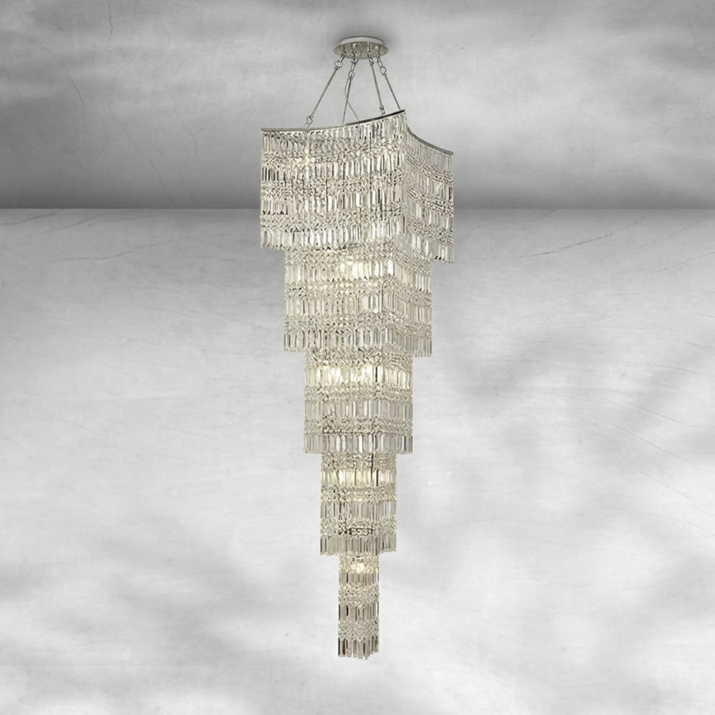 Luster Gaze Grand Tiered K9 Crystal Vertical Chandelier - Background Shot
