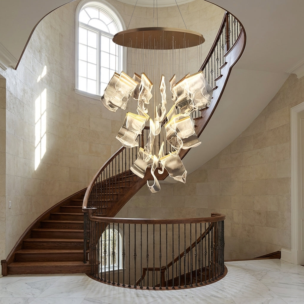 Luster Gaze Extra Large Modern Paper Chandelier For Staircase / Foyer Villa Hall Ceiling - Scene