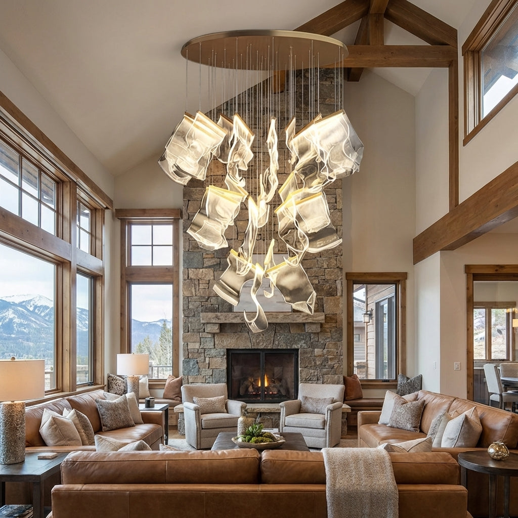 Luster Gaze Extra Large Modern Paper Chandelier For Staircase / Foyer Villa Hall Ceiling - Scene