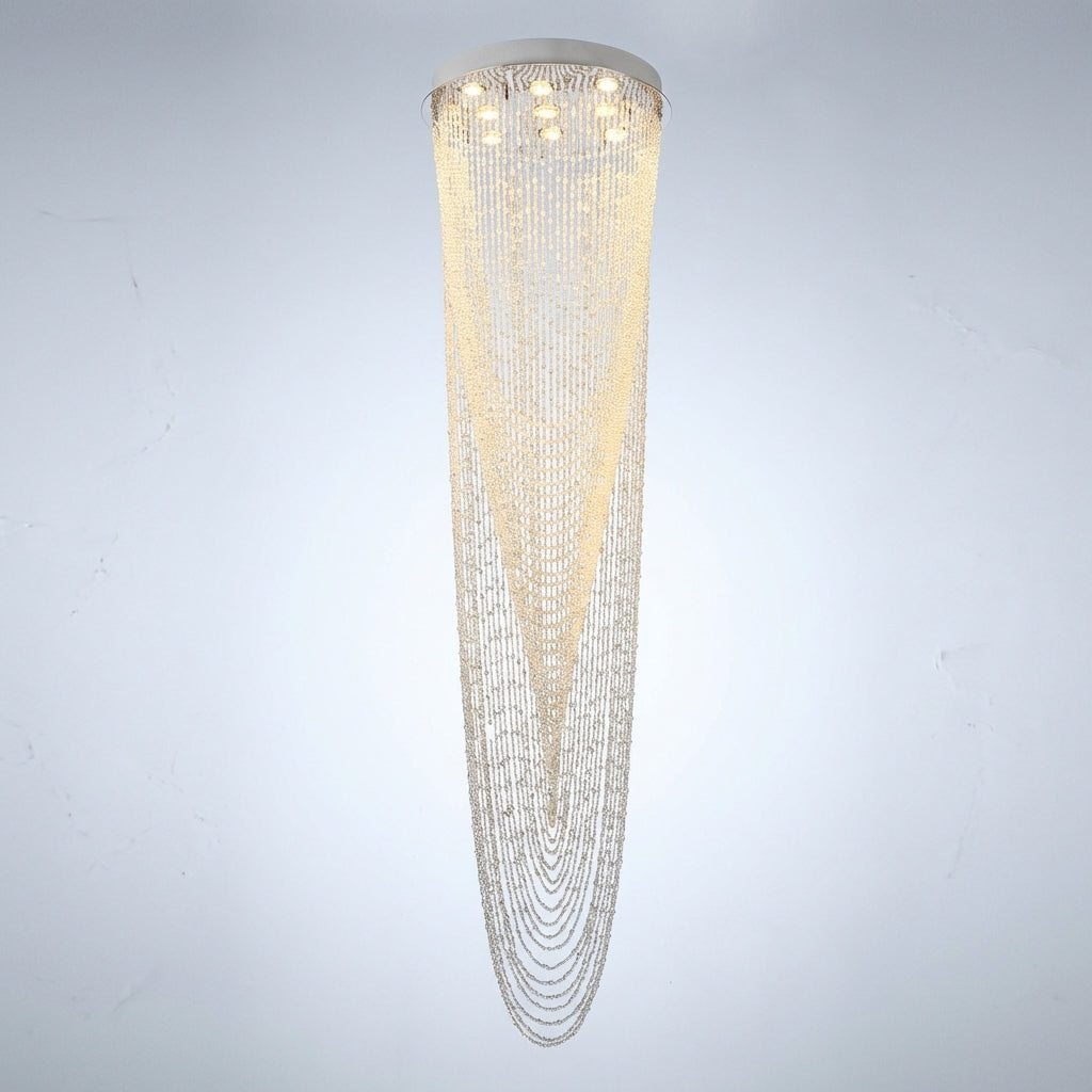 Luster Gaze Extra Large Affordable Luxury Tiered Tassel Watefall Crystal Chandelier for Spiral Staircase/Villa/Hotel Lobby/Foyer - Studio Shot