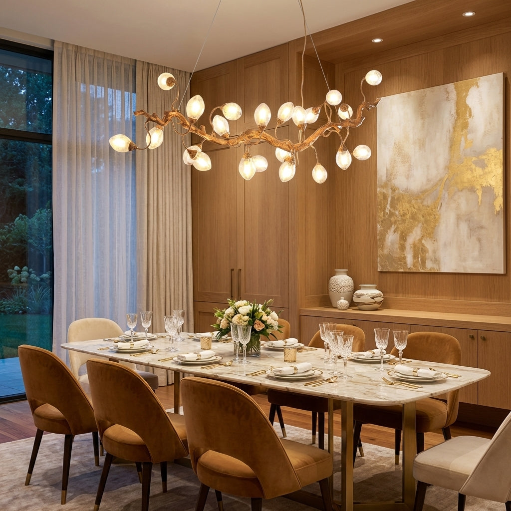 Luster Gaze Veridian Branch LED Chandelier with Clear Seedy Glass - grand American foyer with two-story ceiling