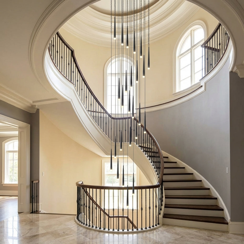 Luster Gaze Aura Grand Foyer Chandelier - dramatic American stairwell with soaring ceiling