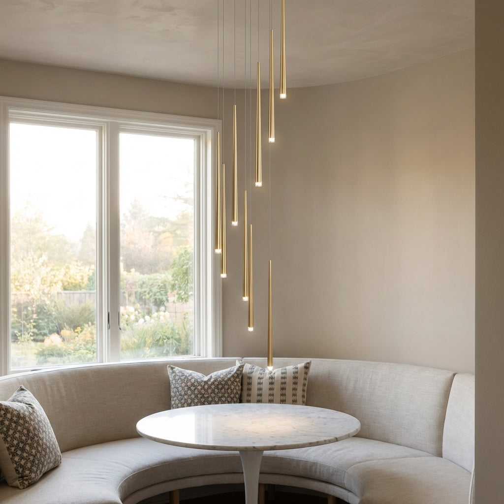 Luster Gaze Minimalism Foyer Staircase Chandelier Ceiling Pendant Lighting Fixture For Living Room Entryway In Gold/ Black Finish - Studio Shot