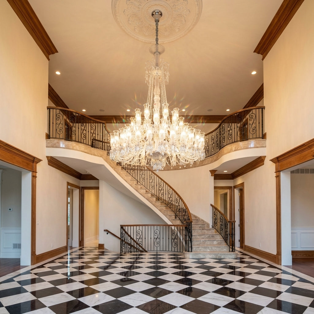 Luster Gaze Opulent Lily Bloom Crystal Chandelier - grand American estate foyer