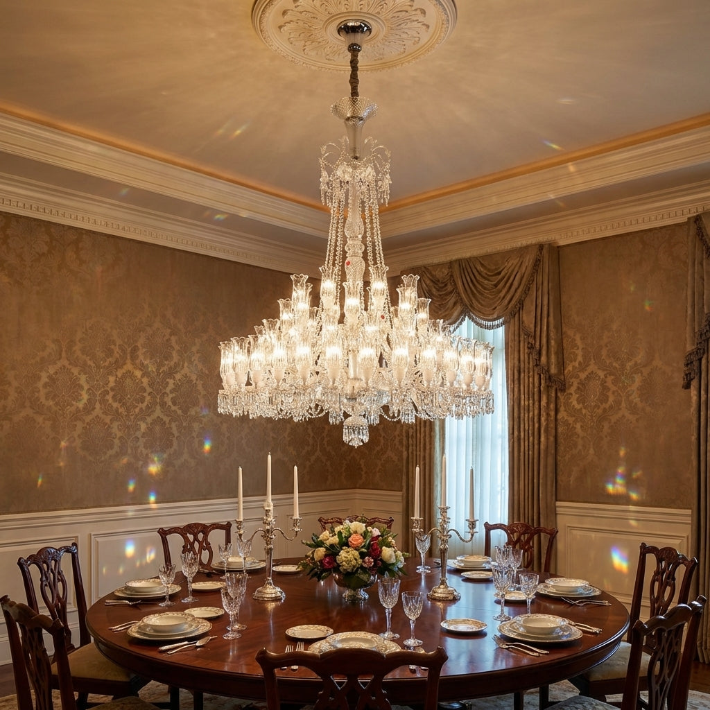 Luster Gaze Opulent Lily Bloom Crystal Chandelier - formal American dining room