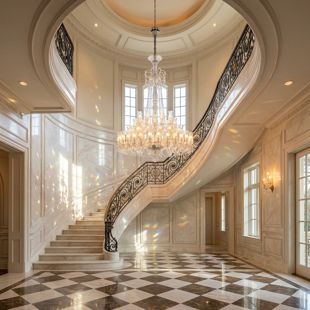 Luster Gaze Multi Layer Chrome Crystal Chandelier in French Style with Romantic Branch Flowers for Grand Hallway and Staircase - grand American estate foyer