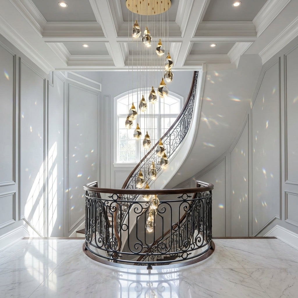 Luster Gaze Radiant Cascade Brass Chandelier - Scene