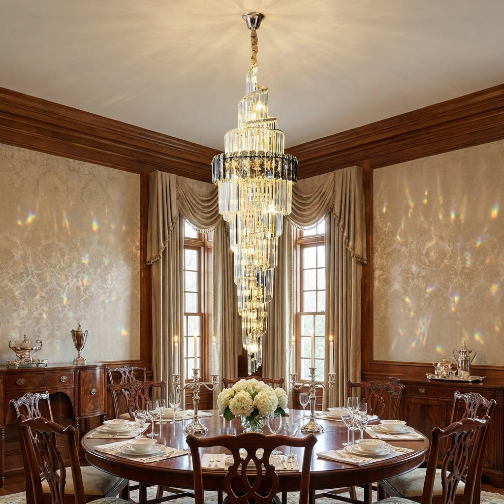 Luster Gaze Grand Spiral K9 Crystal Chandelier - formal American dining room
