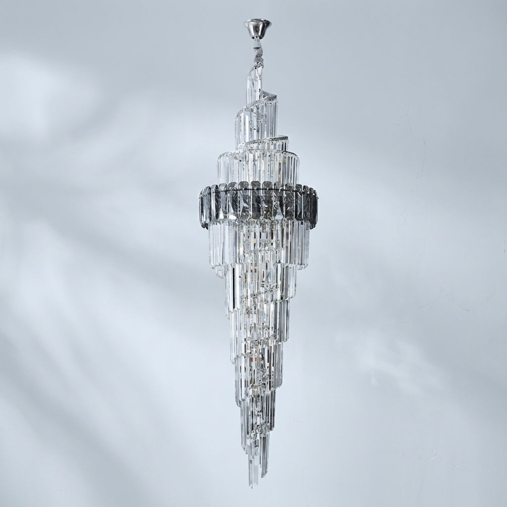 Luster Gaze Spiral High Ceiling Light Fixture Long Crystal Chandelier For Foyer Staircase/ Living Room - Studio Shot