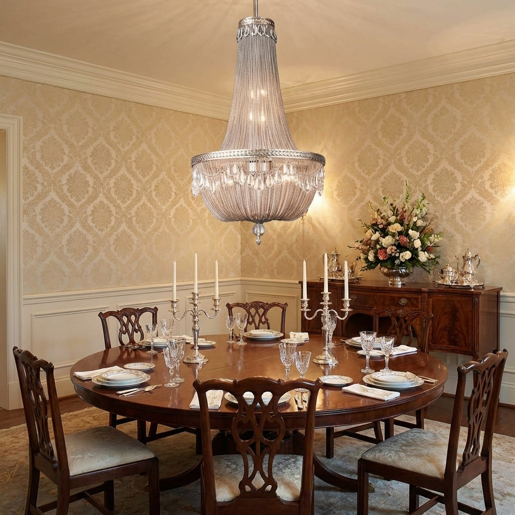 Luster Gaze Grand Lumina Metal and Crystal Chandelier - formal American dining room