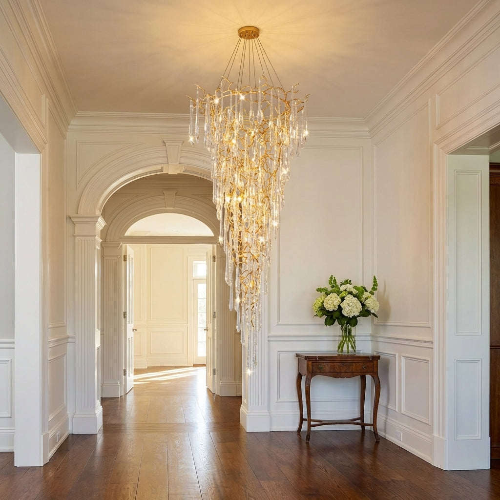 Luster Gaze Verdant Cascade Branch Chandelier - elegant American entryway with arched doorway