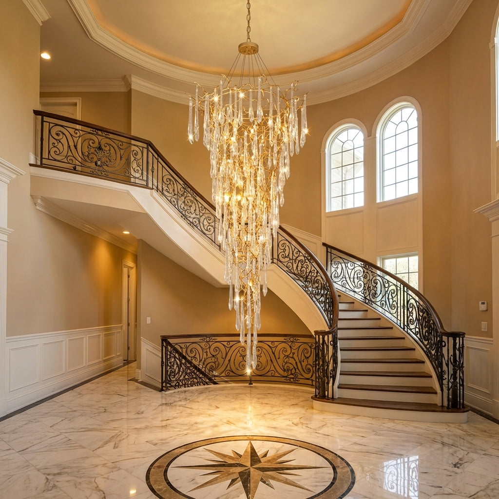 Luster Gaze Verdant Cascade Branch Chandelier - grand American foyer with two-story ceiling