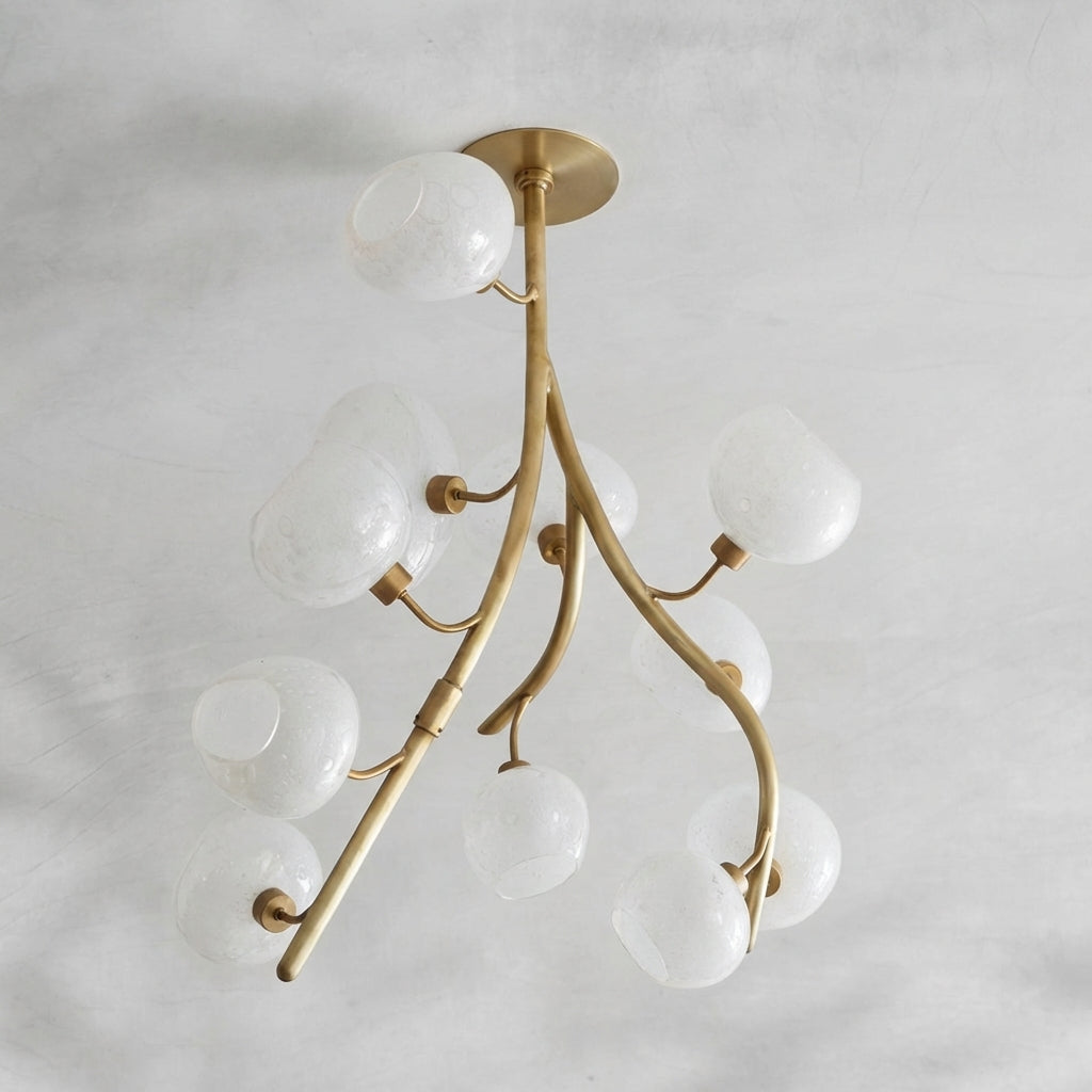 Luster Gaze Verdant Branch Brass Chandelier with Irregular Glass Shades - Background Shot