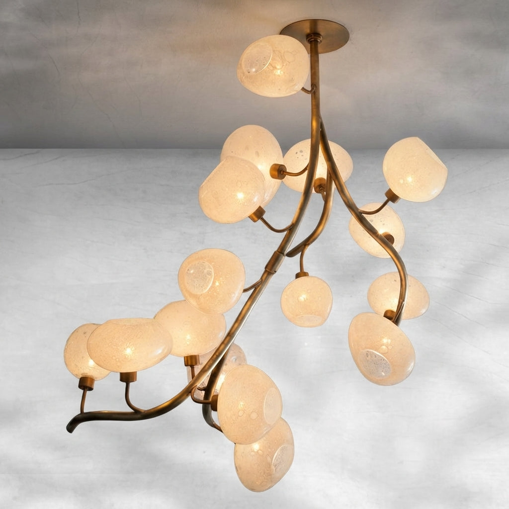 Luster Gaze Verdant Branch Brass Chandelier with Irregular Glass Shades - Background Shot