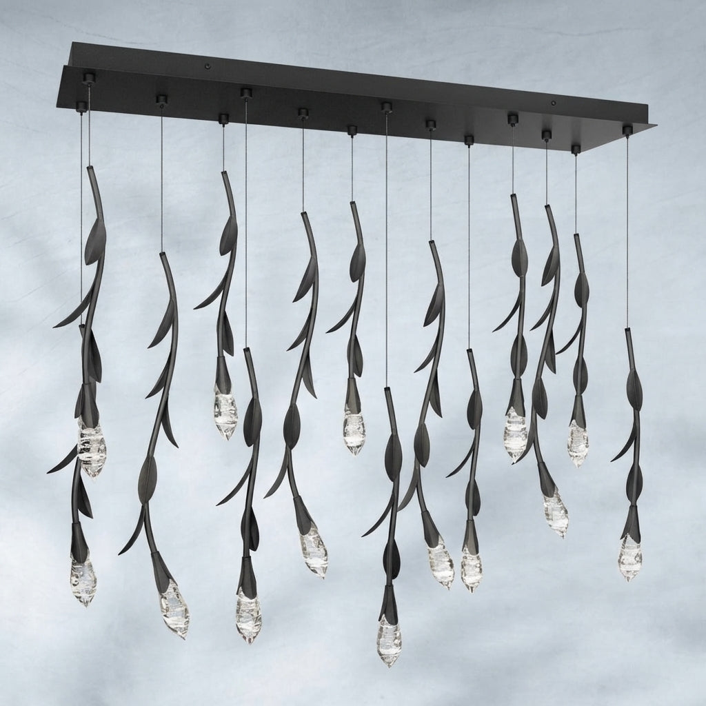 Luster Gaze Veridian Bloom Rectangular Crystal Chandelier - Background Shot