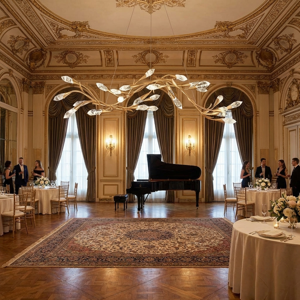 Luster Gaze Gilded Bloom Linear/Round Crystal Chandelier - American ballroom or formal entertaining space