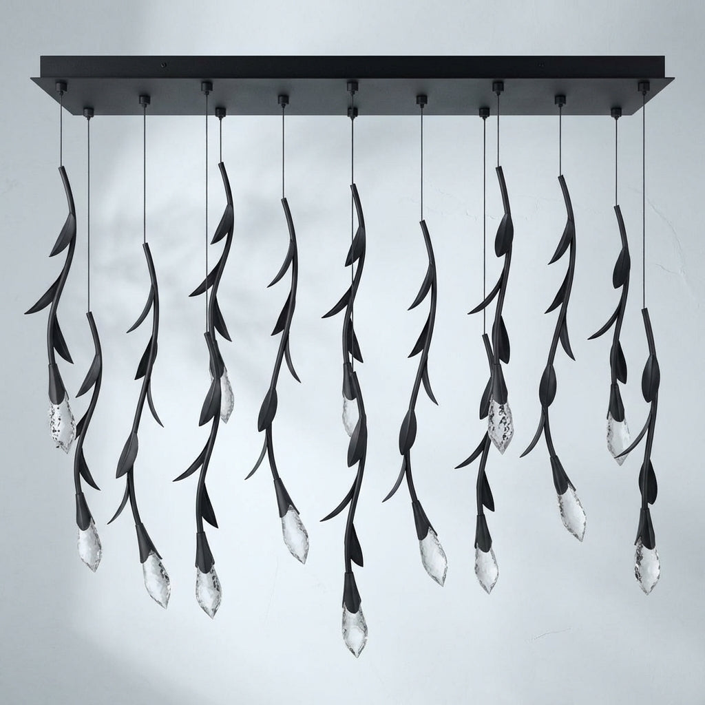 Luster Gaze Modern Luxury Floating Branches Floral Crystal Chandelier with Rectangular Canopy for High-ceiling - Studio Shot