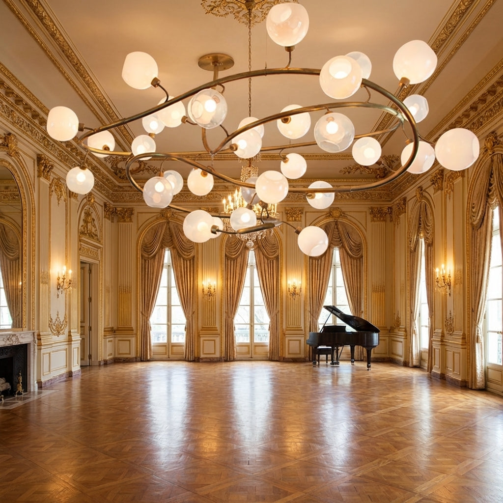 Luster Gaze Branching Orb Glass Chandelier - American ballroom or formal entertaining space