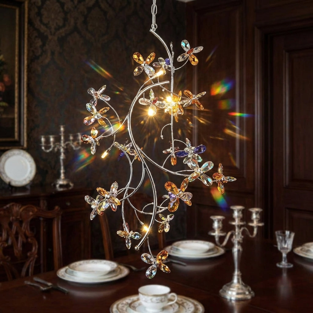 Luster Gaze Luxury Branch Flower Crystal Chandelier for High Ceiling Staircase Foyer and Hallway Decor - Scene