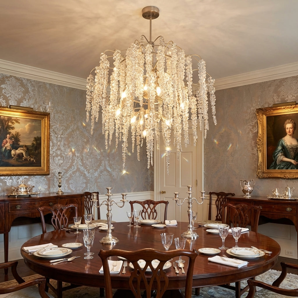 Luster Gaze Blossom Cascade Silver Branch Chandelier - formal American dining room