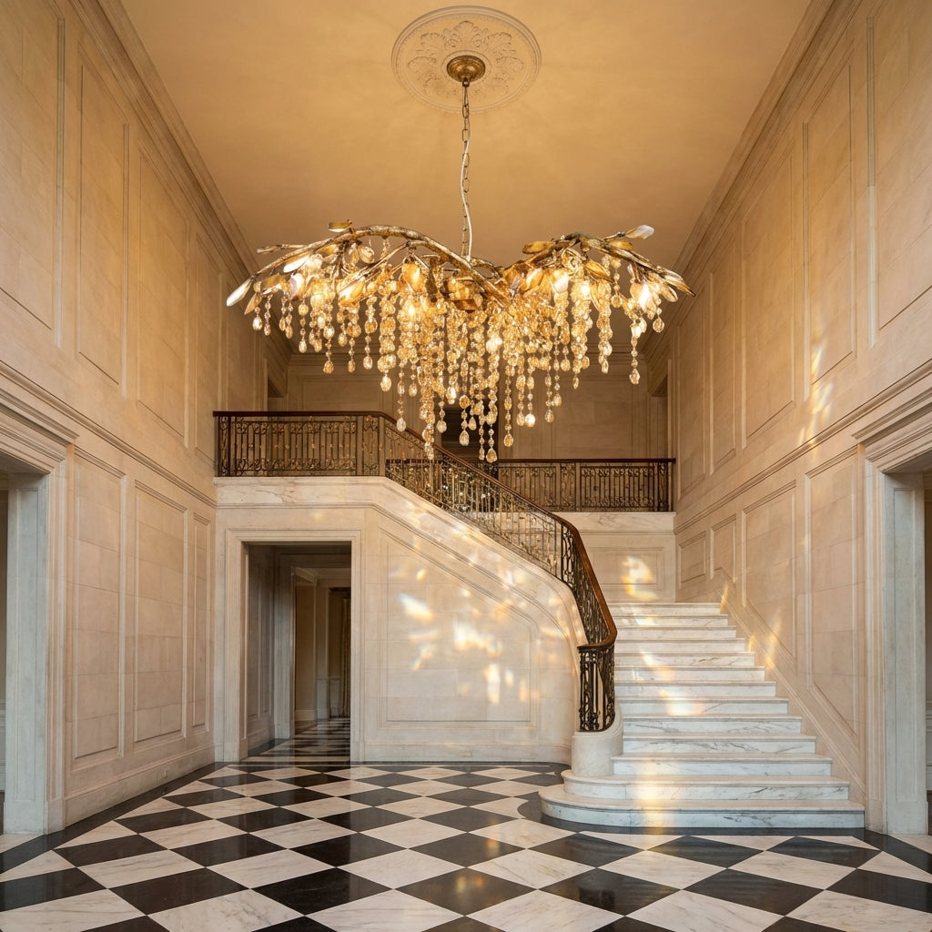 Luster Gaze Verdant Canopy Crystal Branch Chandelier - grand American estate foyer