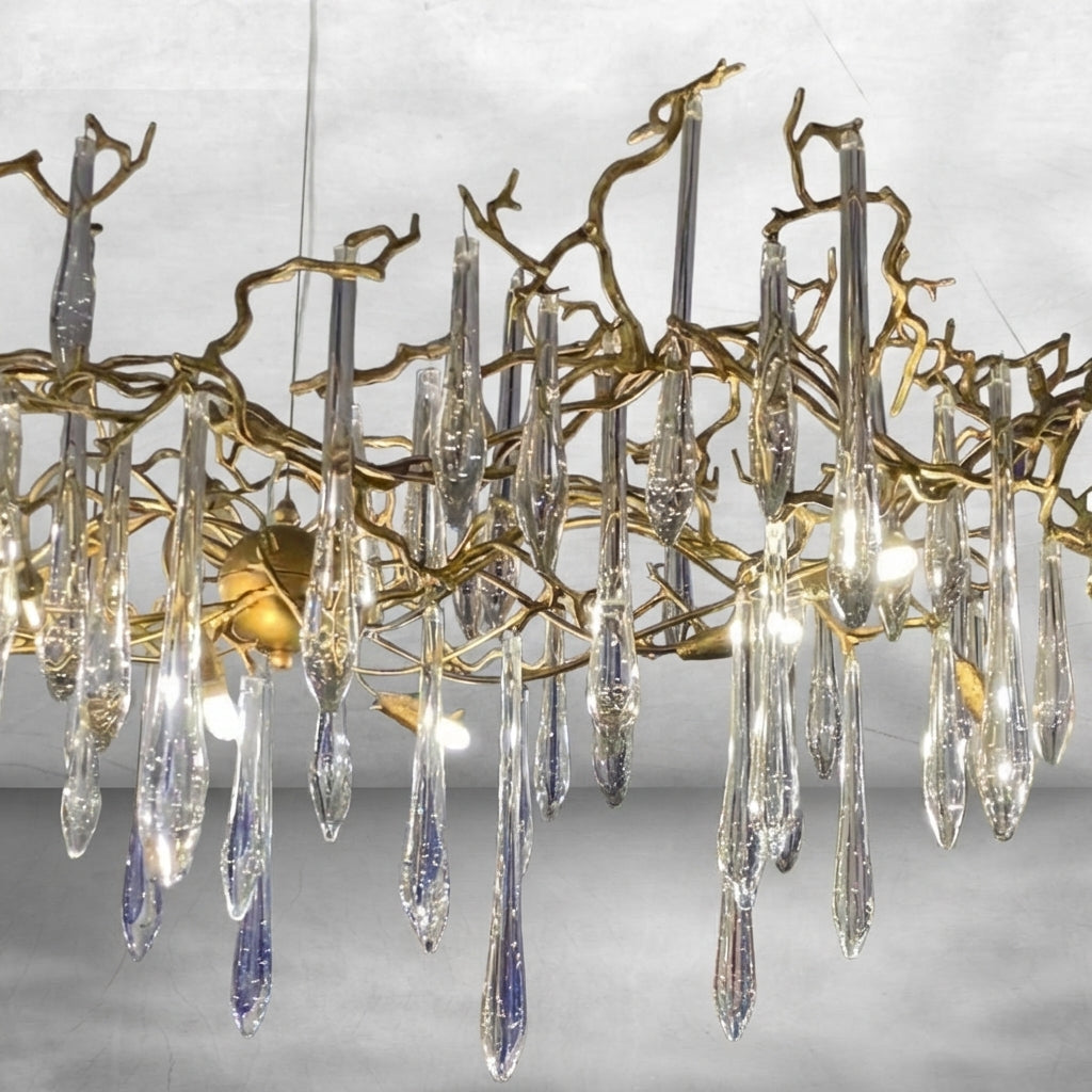 Luster Gaze New Clear Crystal Rain Copper Branch Chandelier Modern Designer Pendant Light For Dining Table/Kitchen Island - Background Shot