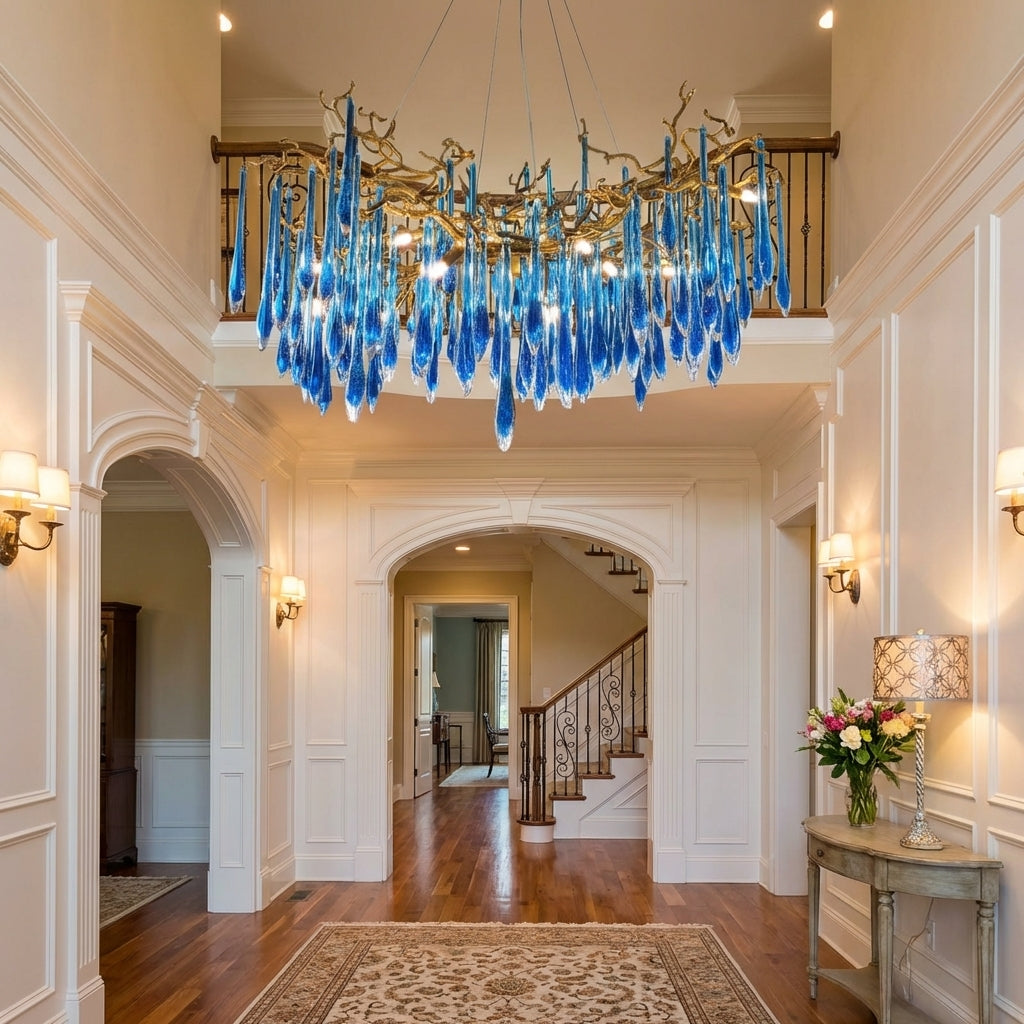 Luster Gaze Artistic Branch Chandelier with Blue Glaze Drops for Dining Room - Scene
