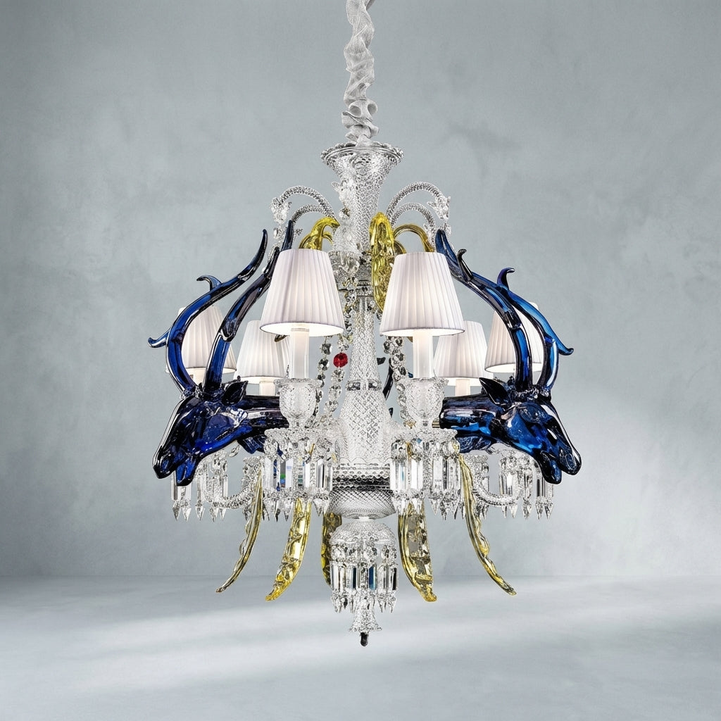 Luster Gaze Traditional Colorful Candle Branch Blue Deer Crystal Chandelier for Living Room/Dining Room - Studio Shot