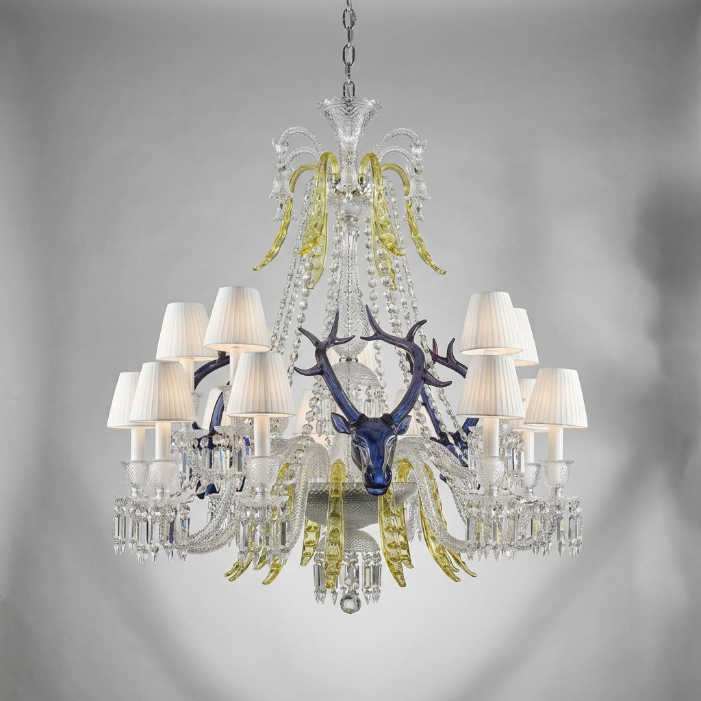 Luster Gaze Traditional Colorful Candle Branch Blue Deer Crystal Chandelier for Living Room/Dining Room - Studio Shot