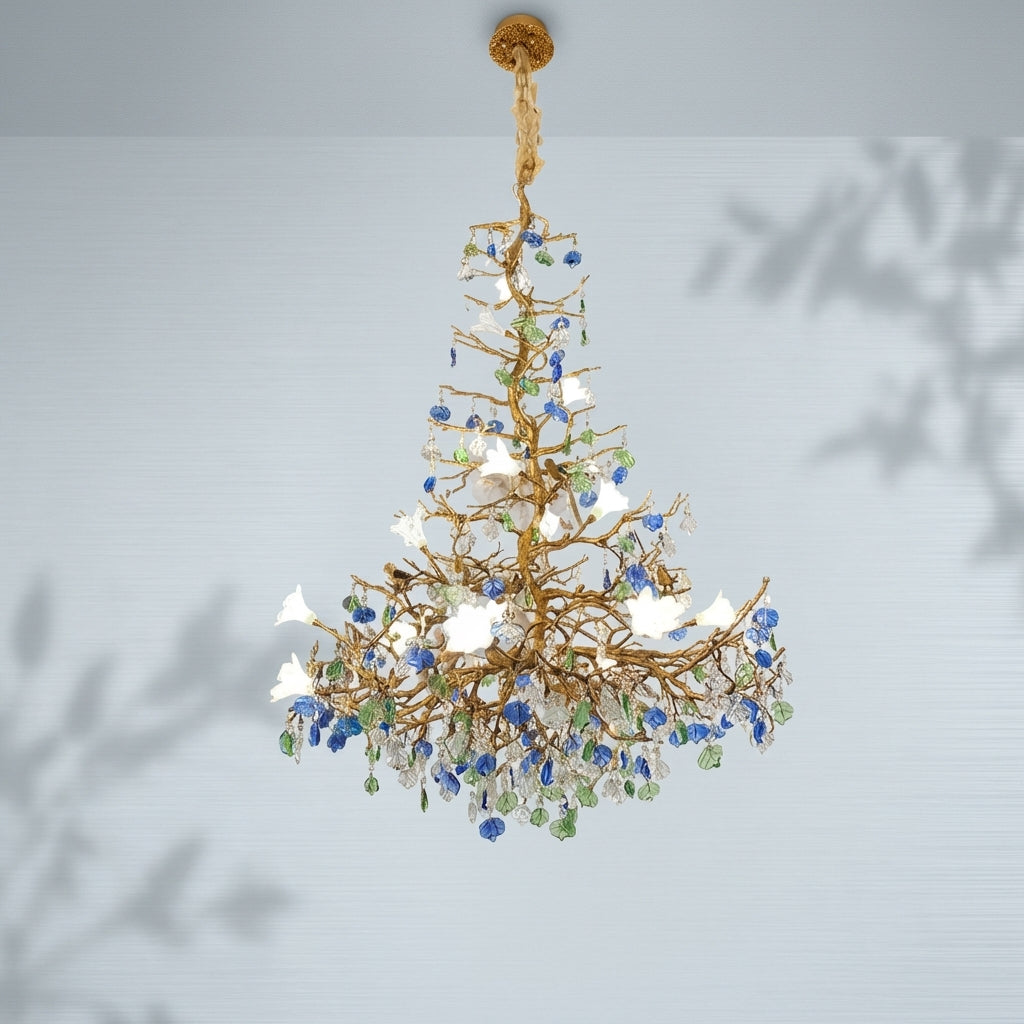 Luster Gaze Stylish Colored Glaze Flower Crystal Chandelier Brass Tree Branch Ceiling Light For Living Room Hotel Hal - Studio Shot