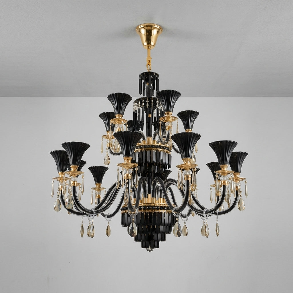 Luster Gaze American Traditional Branch Crystal Chandelier with Candle Design in Black and Gold - Studio Shot
