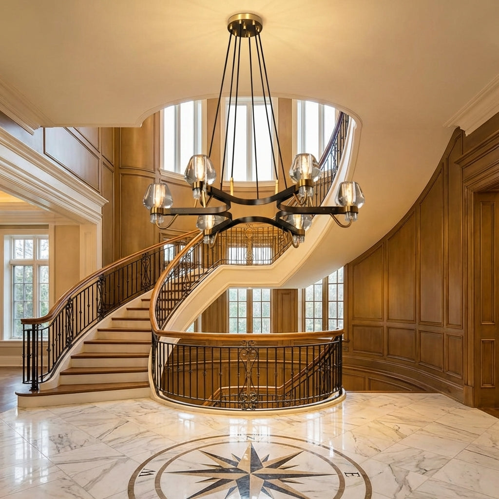 Luster Gaze Post-modern Light Full Brass Chandelier for Living Room/Bedroom - grand American foyer with two-story ceiling