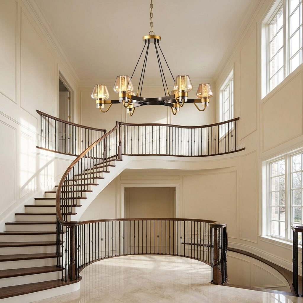 Luster Gaze Post-modern Light Full Brass Chandelier for Living Room/Bedroom - dramatic American stairwell with soaring ceiling