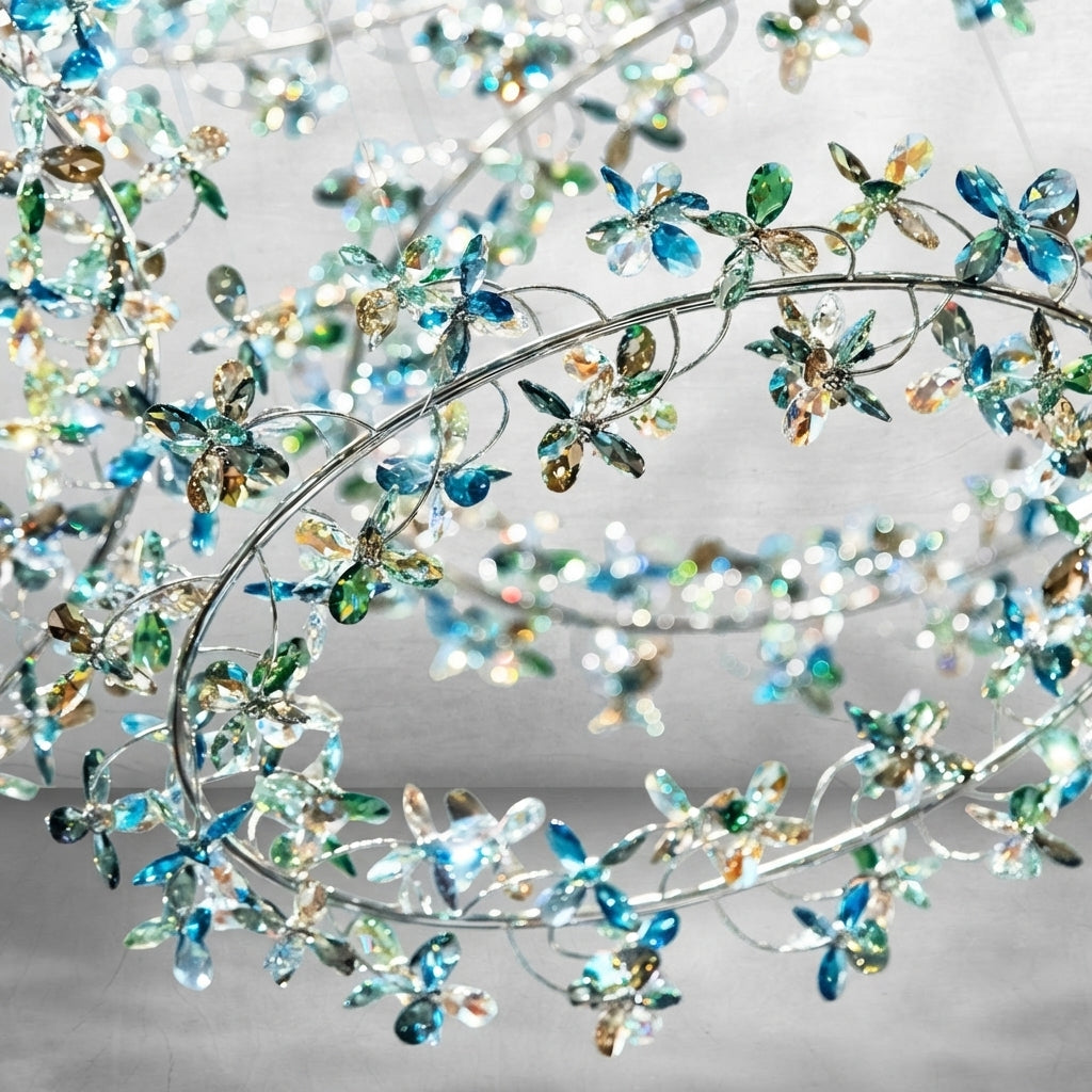 Luster Gaze Modern Design Crystal Chandelier with Floral Crown Shape - Background Shot