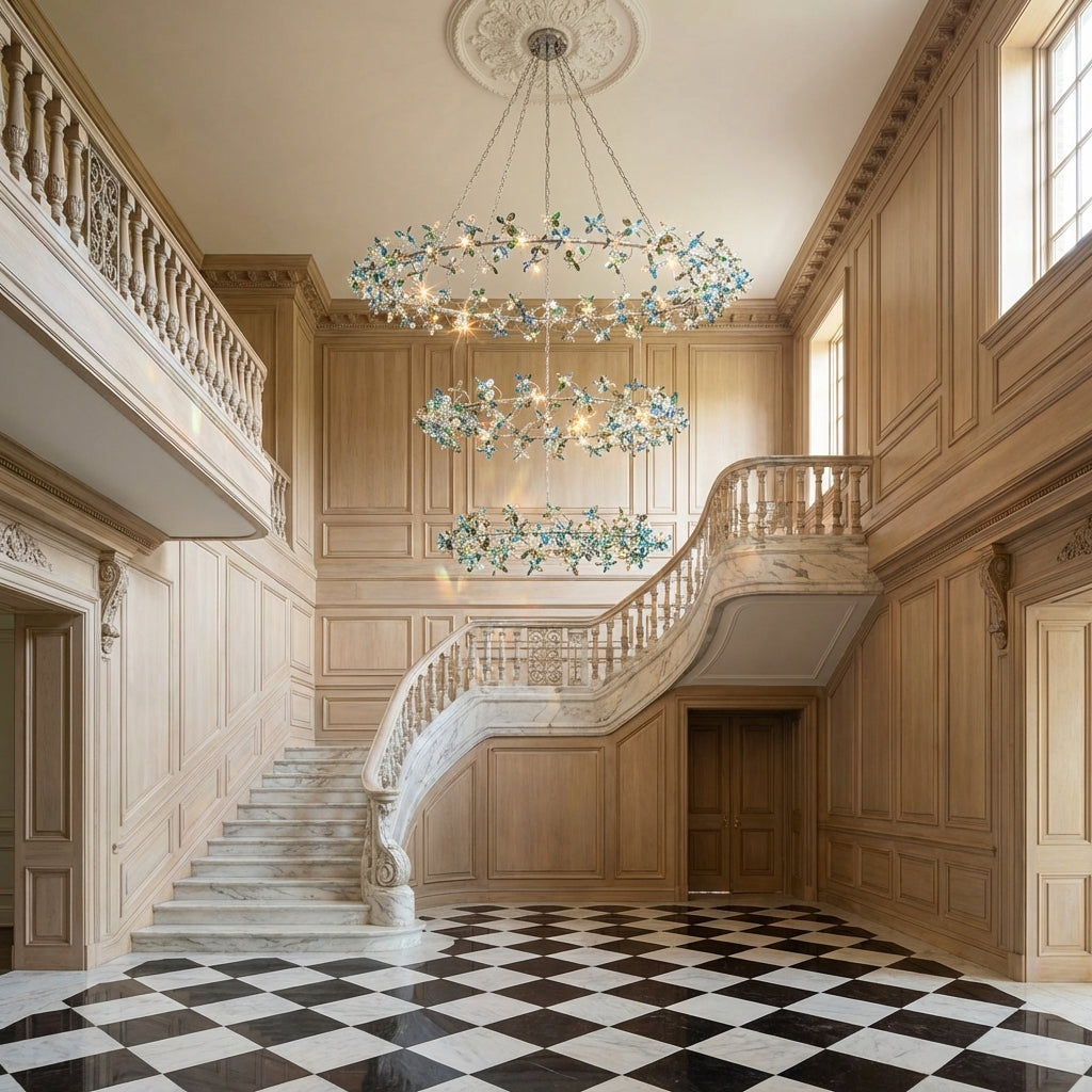 Luster Gaze Modern Design Crystal Chandelier with Floral Crown Shape - grand American estate foyer