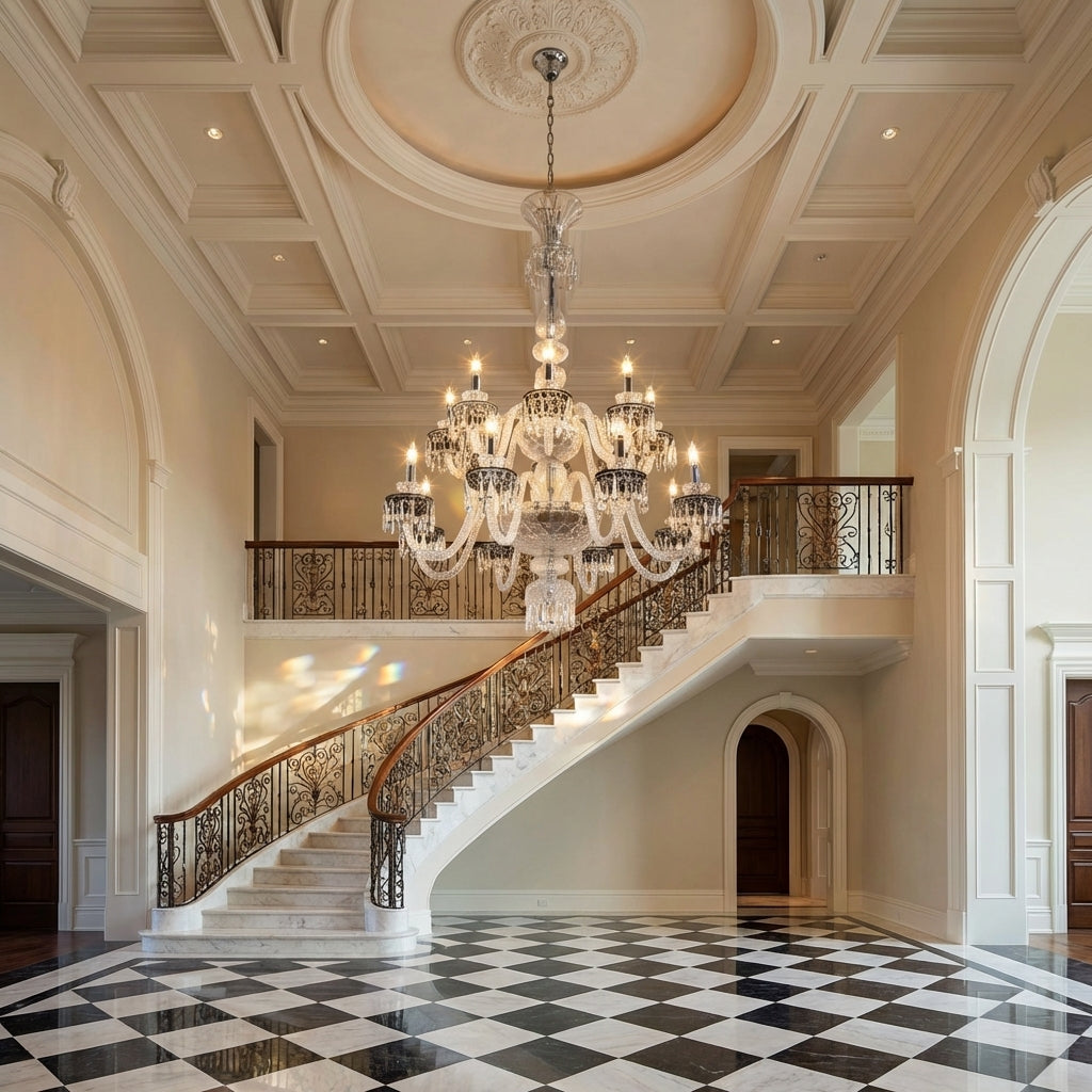 Luster Gaze Veridian Bloom Crystal Chandelier - grand American estate foyer