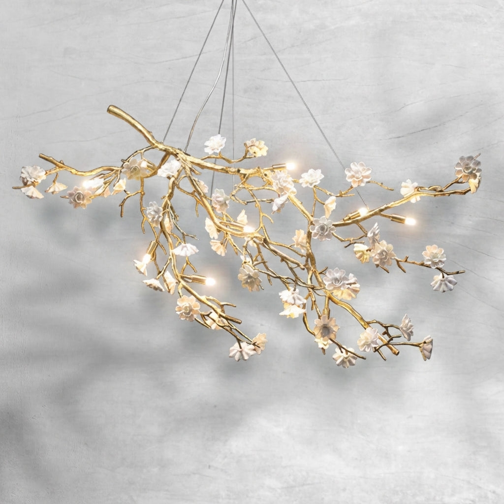 Luster Gaze Blossom Branch Brass & Ceramic Chandelier - Background Shot