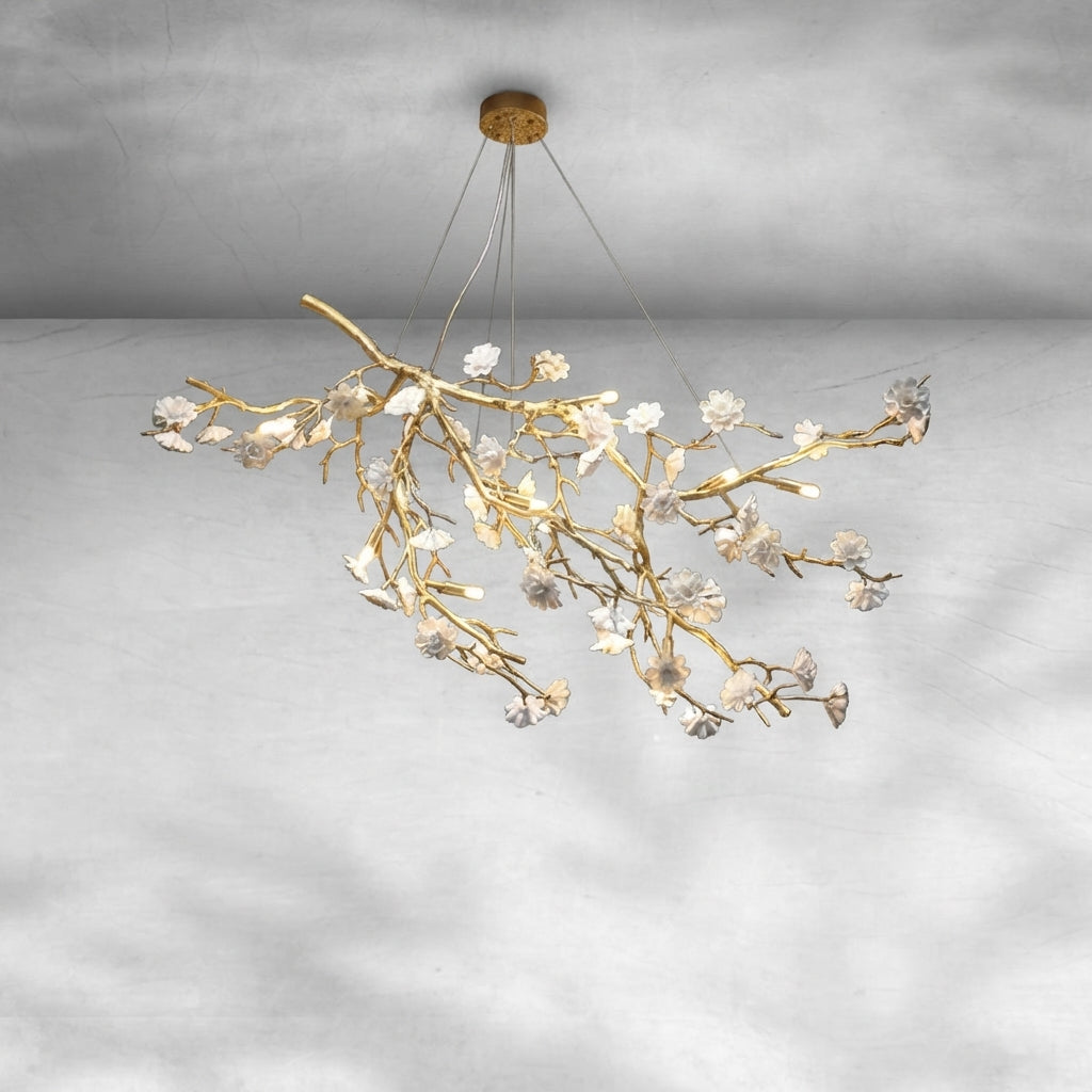 Luster Gaze Blossom Branch Brass & Ceramic Chandelier - Background Shot