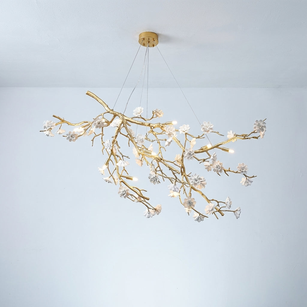 Luster Gaze Post-Modern Art Brass and Ceramics Flower Pendant Branch Chandelier for Living/Dining Room - Studio Shot