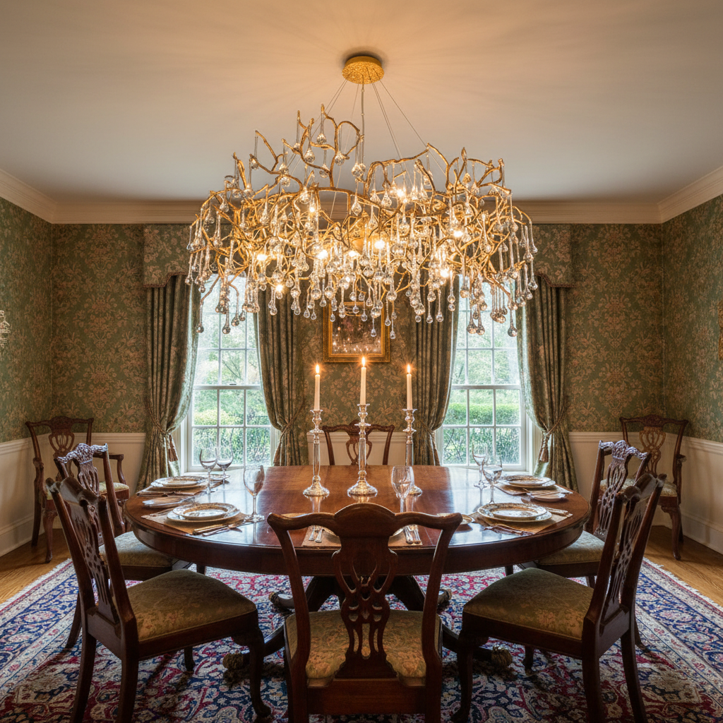 Luster Gaze Veridian Bloom Branch Chandelier - formal American dining room
