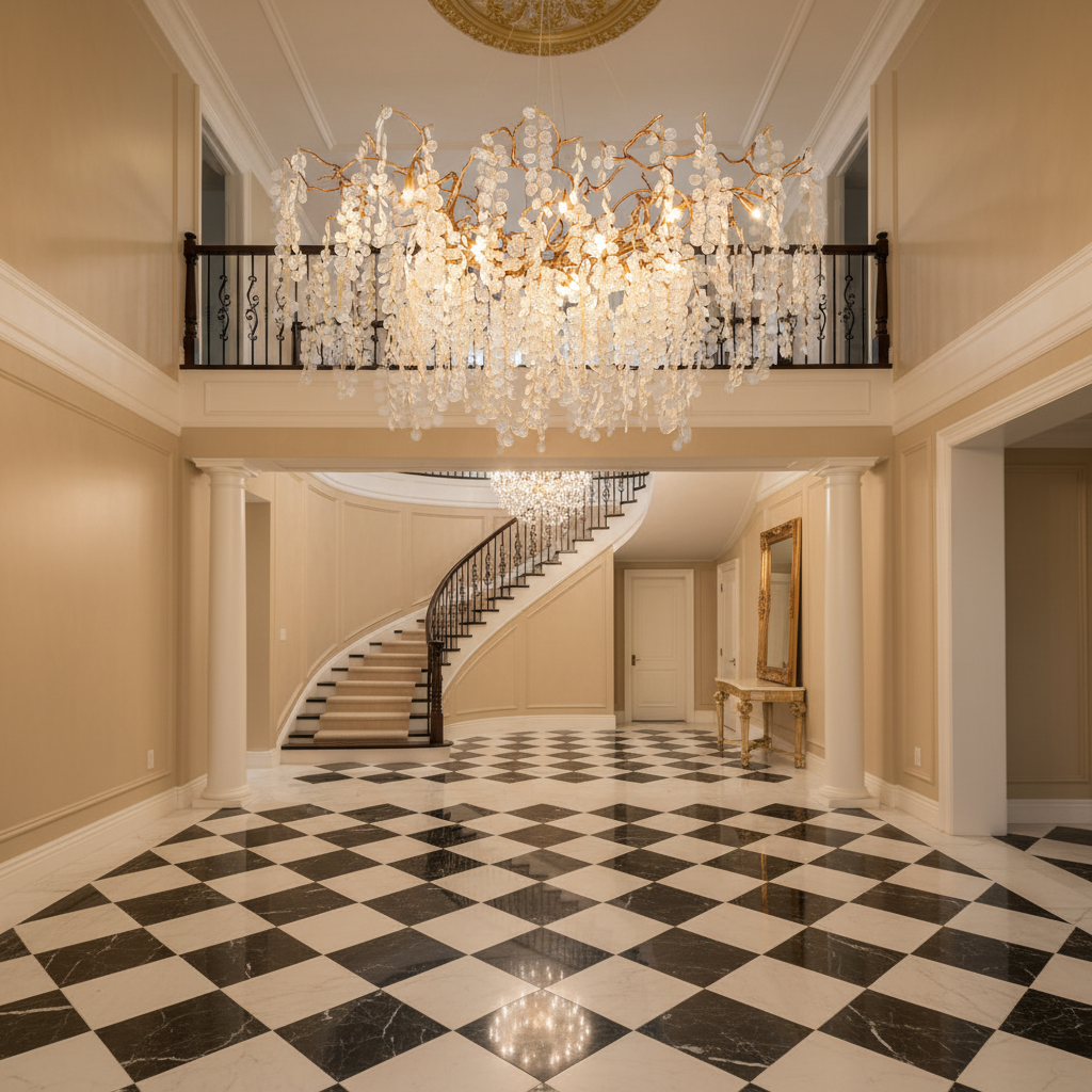 Luster Gaze Veridian Branch Crystal Chandelier - grand American estate foyer